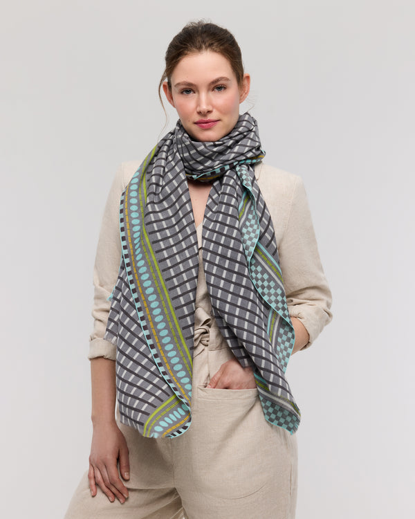 Merino Wool Scarf - Black and Gray - Azur