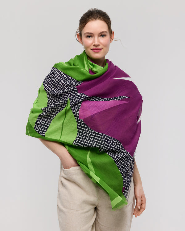 Purple, green and black cotton scarf - Frog'Art