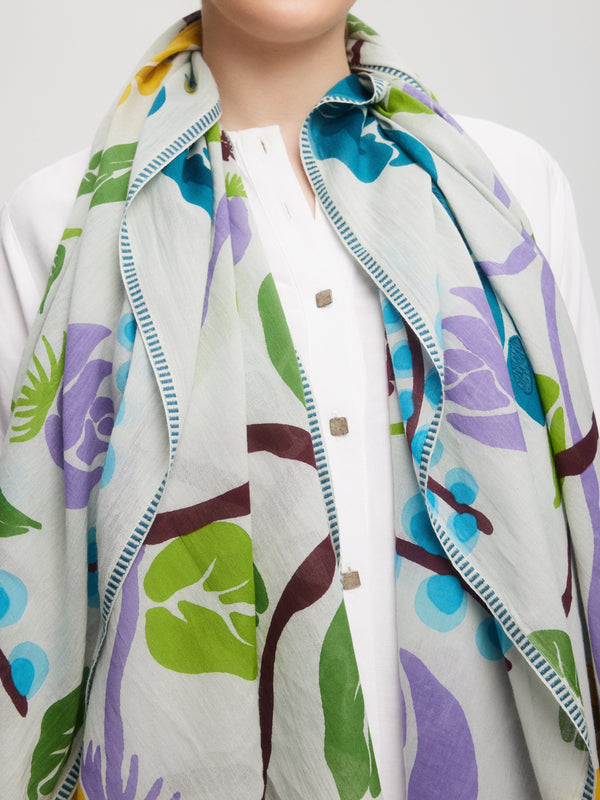 Vente d'atelier - Foulard en coton vert et bleu-Baie-Mahault