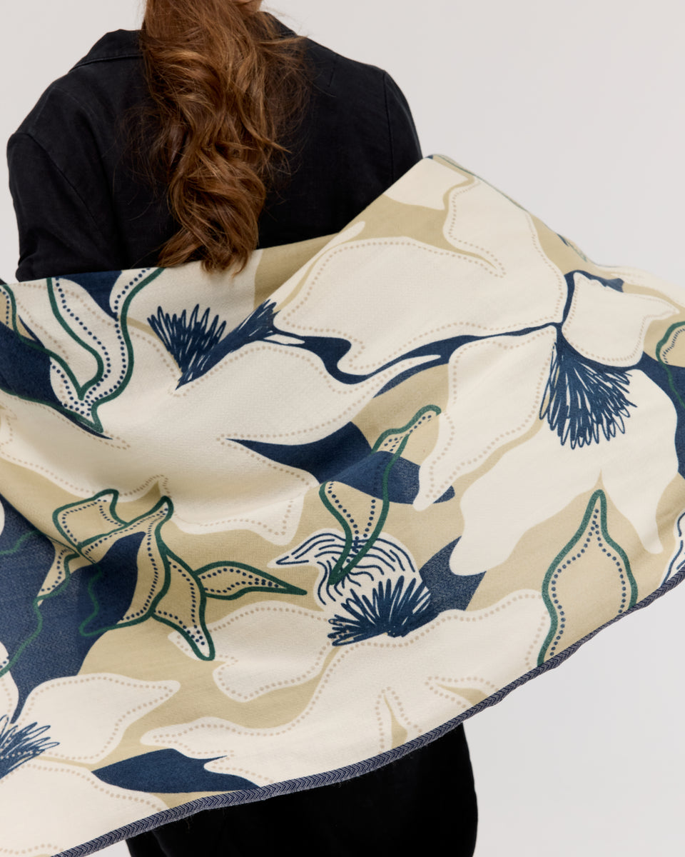 Turquoise Flowers Scarf - Merino Wool