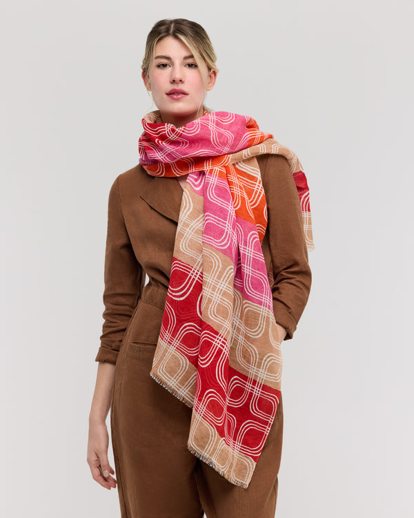 Foulard en lin-coton rose et rouge – Rivage
