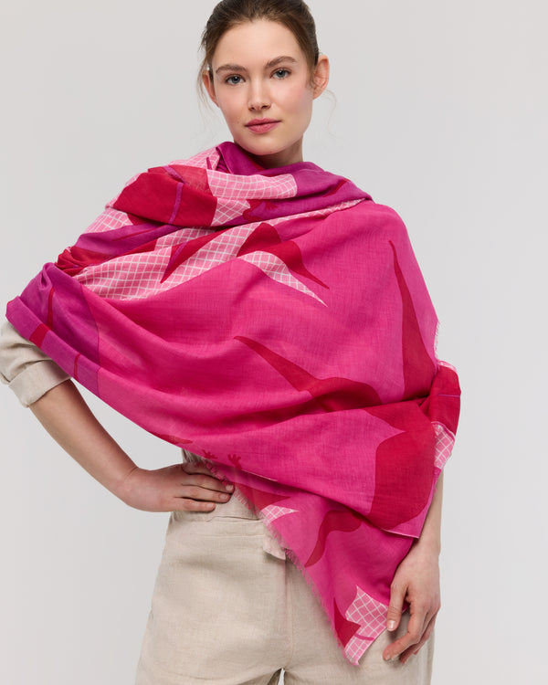Pink, red and fuchsia cotton scarf - Frog'Art