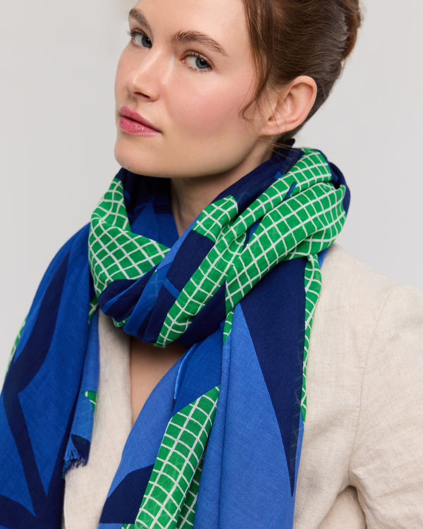 Foulard en coton vert et bleu - Frog'Art