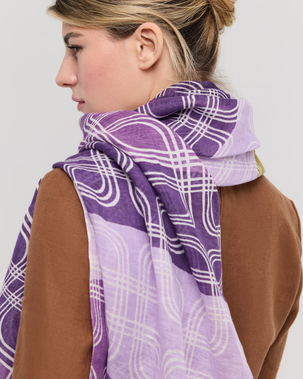 Foulard en lin-coton violet et kaki – Rivage