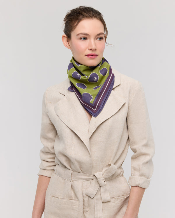 Foulard carré en coton violet et kaki - Soléa