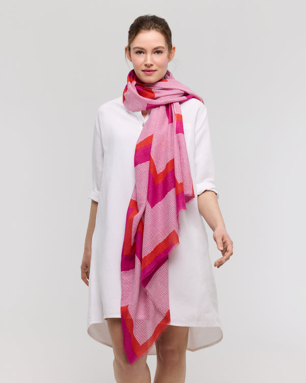 Pink and orange cotton scarf - Alba