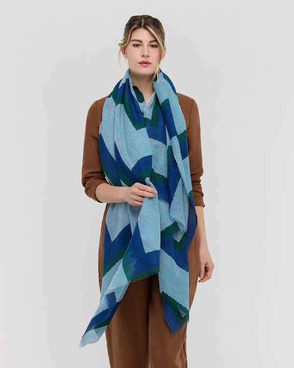 Blue and green cotton scarf - Alba