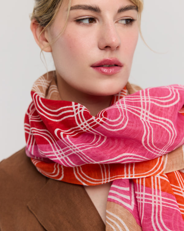 Pink and red linen and cotton scarf - Rivage