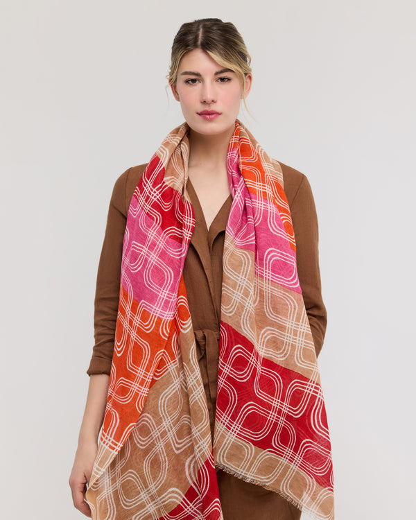Foulard en lin-coton rose et rouge – Rivage