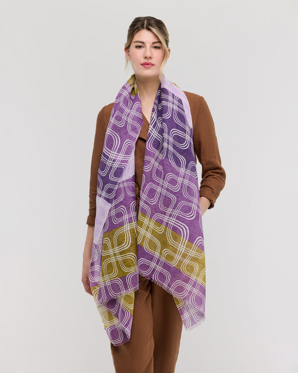Foulard en lin-coton violet et kaki – Rivage