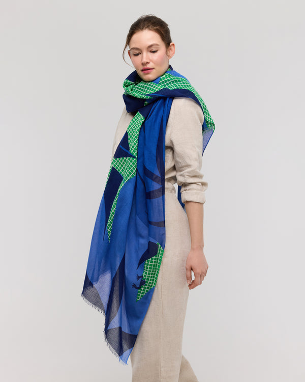 Foulard en coton vert et bleu - Frog'Art