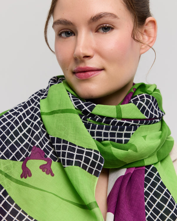 Purple, green and black cotton scarf - Frog'Art