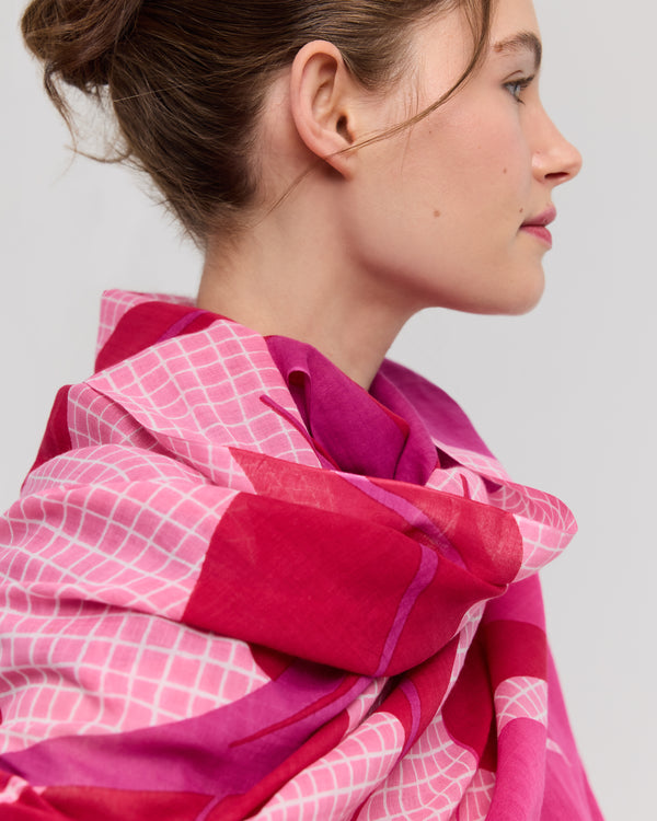 Pink, red and fuchsia cotton scarf - Frog'Art