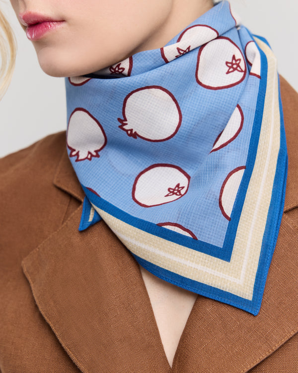 Foulard carré en coton bleu et blanc - Soléa