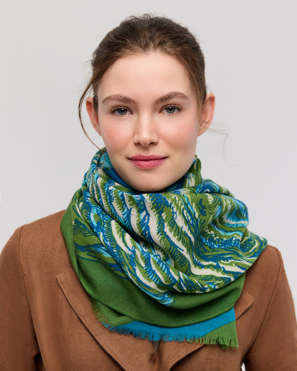 Merino Wool Scarf - Green Animal Print - Mysterra