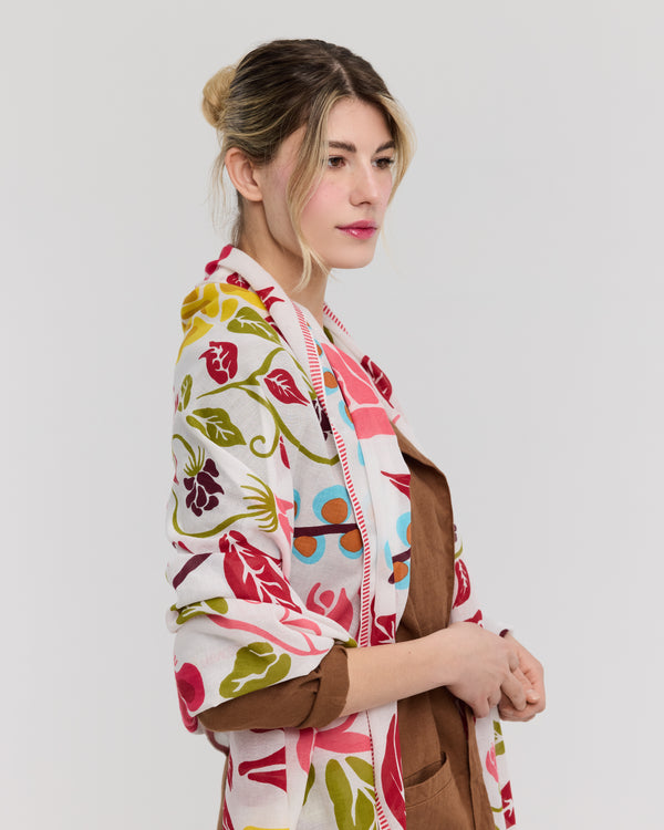 Foulard de coton motif floral rose & jaune - Le Baie-Mahault
