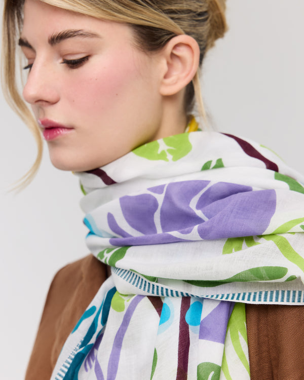 Foulard floral en coton vert et bleu - Le Baie-Mahault