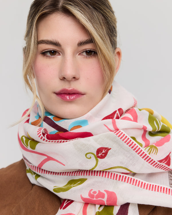 Foulard de coton motif floral rose & jaune - Le Baie-Mahault