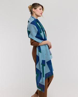 Blue and green cotton scarf - Alba