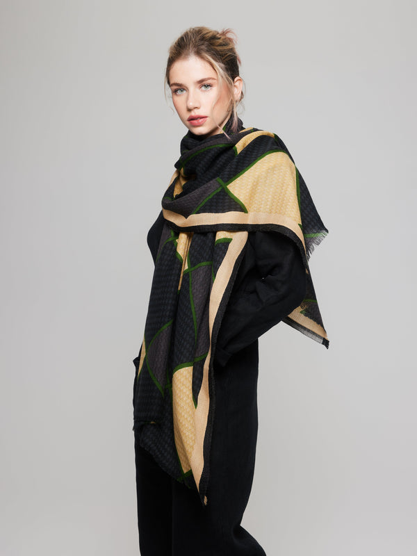 Worshop sale - The big diamond - Black, anthracite and maize scarf