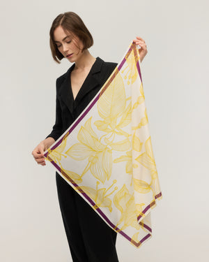 Silk and Cotton Square Scarf – Yellow & White – Rivoli