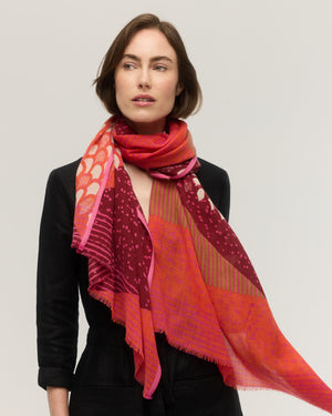 Merino Wool Scarf Sonate – Caramel, Fuchsia & Bordeaux