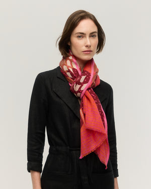 Merino Wool Scarf Sonate – Caramel, Fuchsia & Bordeaux