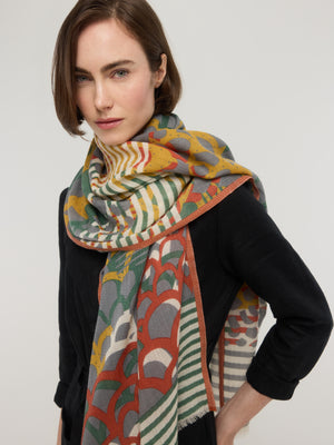 Écharpe laine mérinos vert olive et jaune safran - Céleste