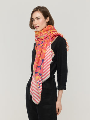 Écharpe en laine mérinos orange et rose - Céleste