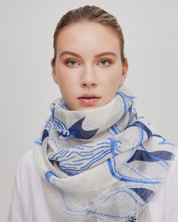 Blue linen and cotton scarf - Sendai