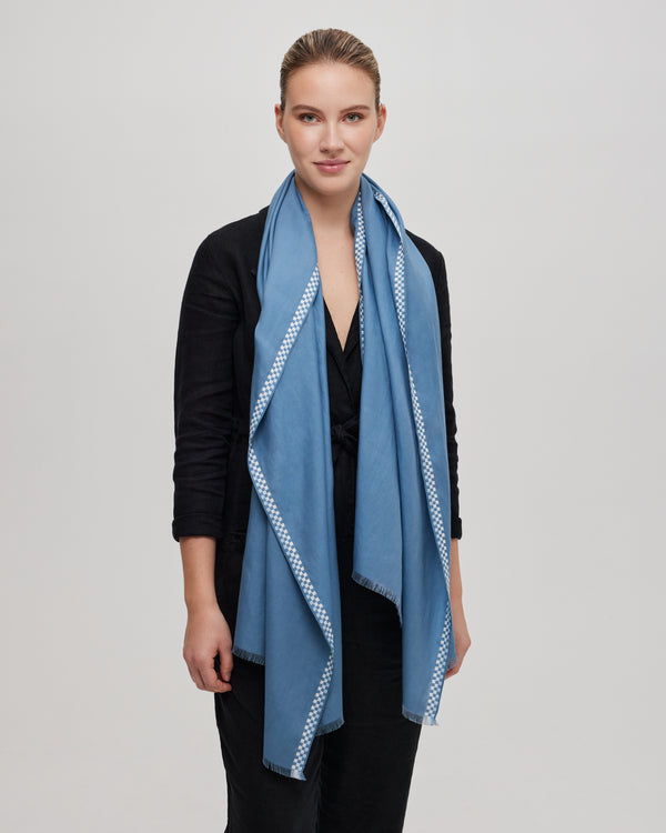 Cotton and silk scarf - Solid blue
