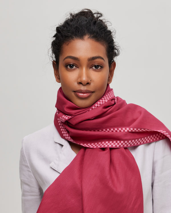 Cotton and silk scarf - Solid raspberry