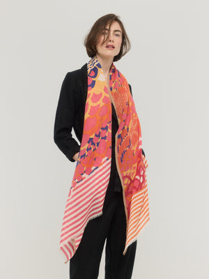 Écharpe en laine mérinos orange et rose - Céleste