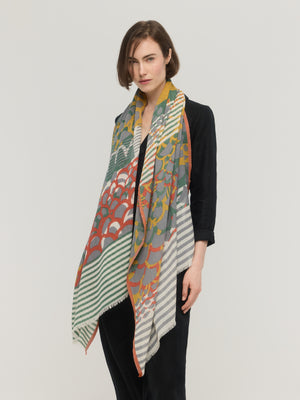 Écharpe laine mérinos vert olive et jaune safran - Céleste