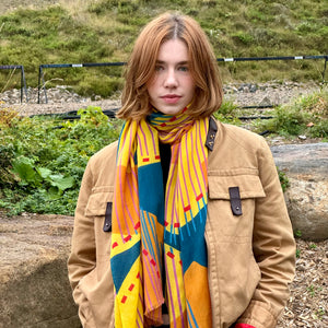 Yellow and Blue Merino Wool Scarf - Soleil
