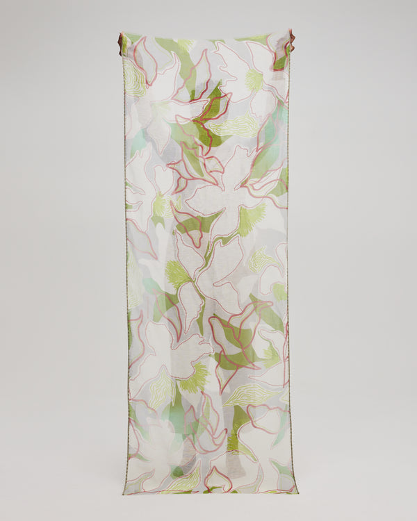Foulard floral en lin et coton vert et terracotta - Sendai