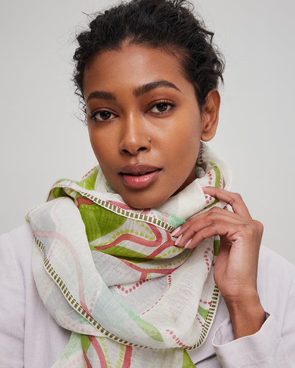 Green linen and cotton scarf - Sendai