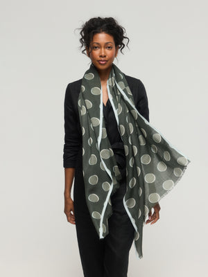 Merino Wool Scarf Halo in shades of green with polka dots – Princess and Dragon Montreal