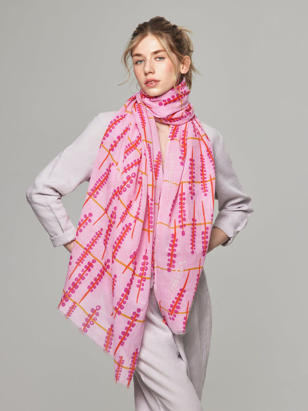 Workshop sale - Pink cotton scarf - Floralia
