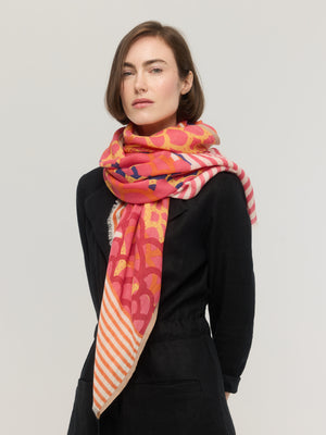 Écharpe en laine mérinos orange et rose - Céleste