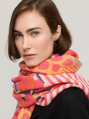 Écharpe en laine mérinos orange et rose - Céleste