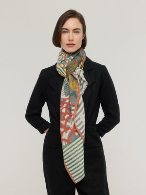 Écharpe laine mérinos vert olive et jaune safran - Céleste