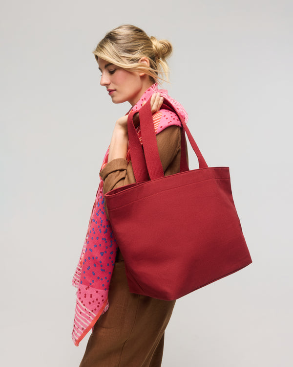 Chic Tote Bag Cotton Canvas - Brick Red
