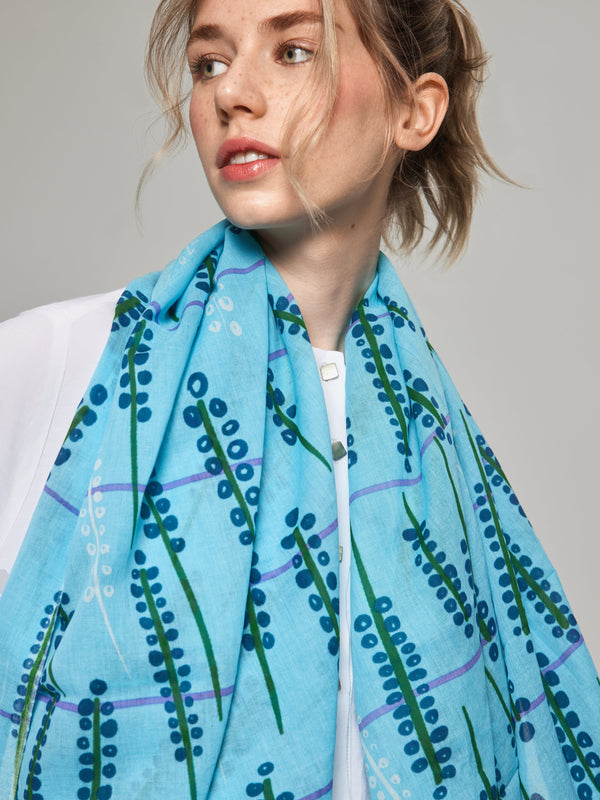 Workshop sale - Blue cotton scarf - Floralia