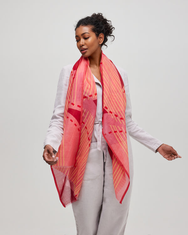 Cotton and silk scarf - Red Lemon
