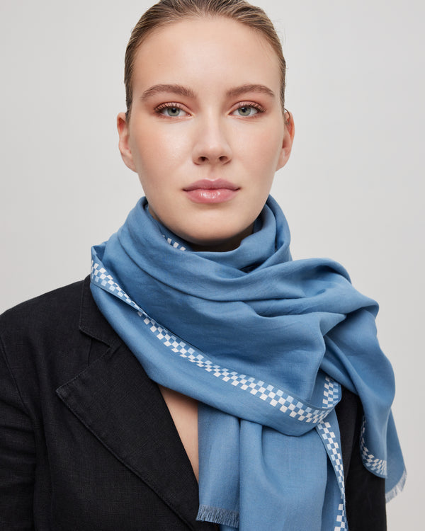 Cotton and silk scarf - Solid blue