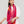 Foulard floral rouge en coton et soie porté autour du cou, Princesse & Dragon Montréal
