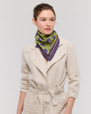 Foulard carré en coton violet et kaki - Soléa