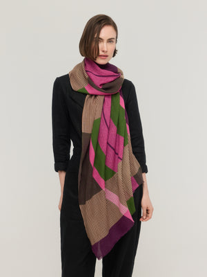  Écharpe d’hiver Sillage à rayures rose, vert et brun