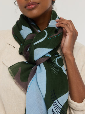  Écharpe d’hiver Canopée en laine mérinos à motifs végétaux